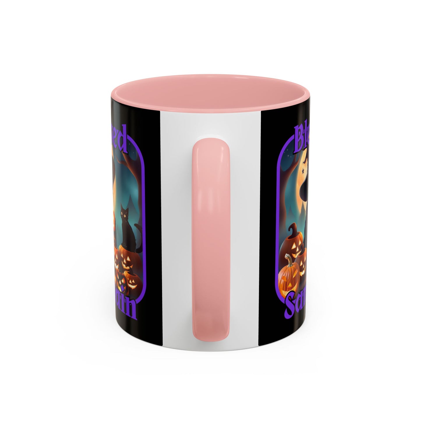 Blessed Samhain Cute Witch Purple font Black Accent Mug by CreepyCrafts.boo