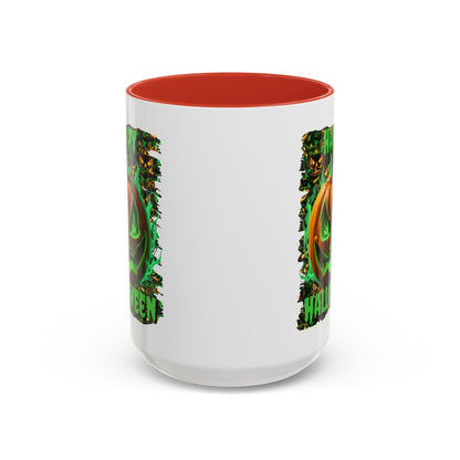 Happy Halloween Green Jack White Accent Mug by CreepyCrafts.boo