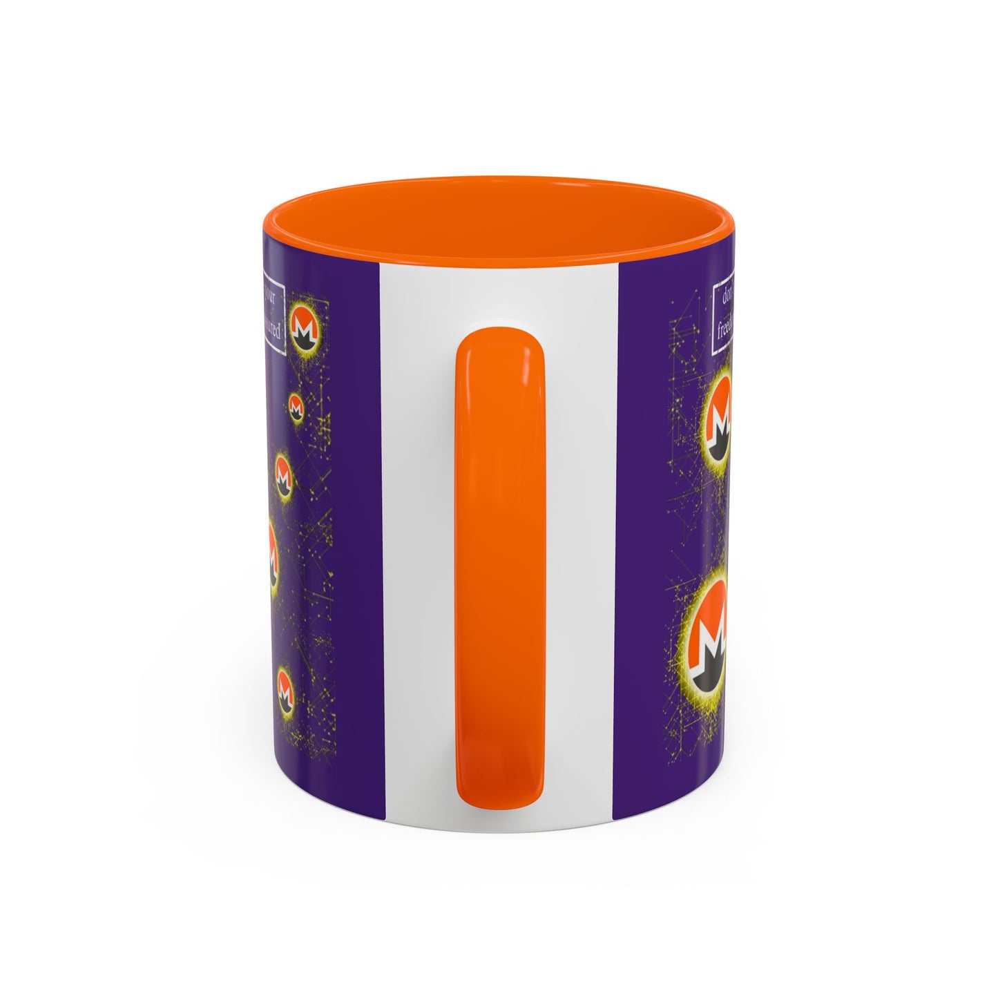 Monero (XMR) don't assume your freedoms are assured Purple Accent Mug by cypherpunkgear.com