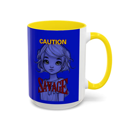 Caution, Savage Dark Blue Accent Mug by cypherpunkgear.com