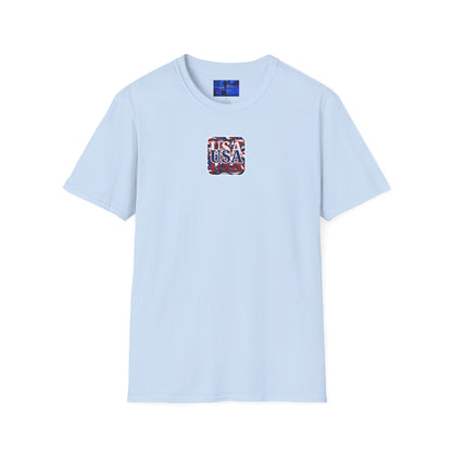 2-sided Red White and BLUE USA Patriot Light colors Unisex T-Shirt by cypherpunkgear.com