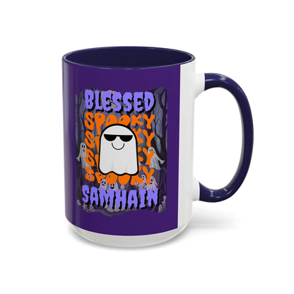 Spooky Blessed Samhain Ghost PRfont Accent Mug by cypherpunkgear