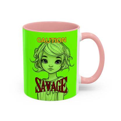 Caution, Savage Light Green Accent Mug by cypherpunkgear.com