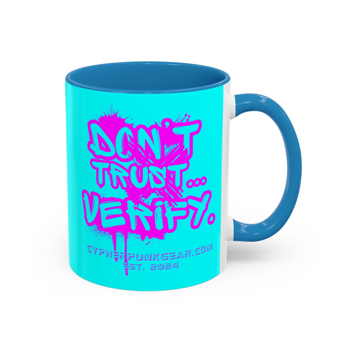 Don't Trust...Verify. Cyan Accent Mug by cypherpunkgear.com