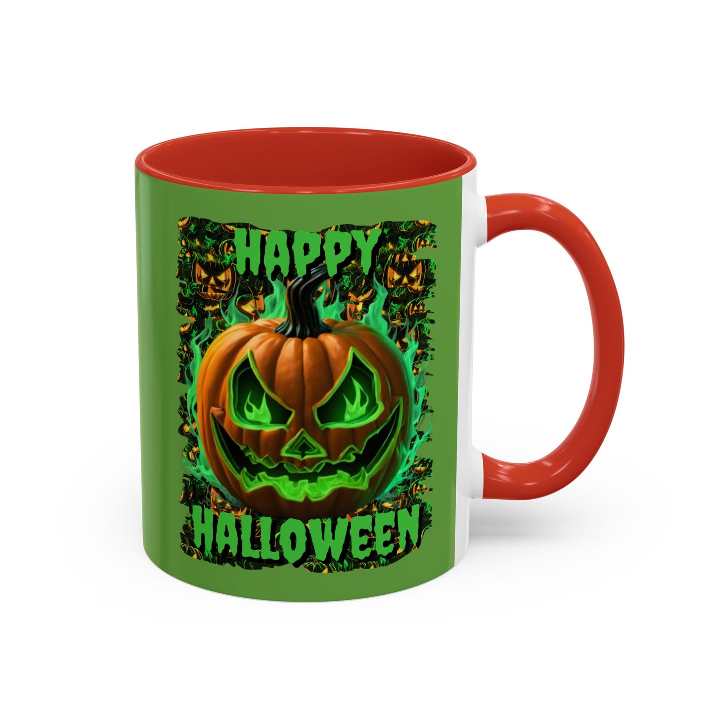 Happy Halloween Green Jack Green Accent Mug by CreepyCrafts.boo