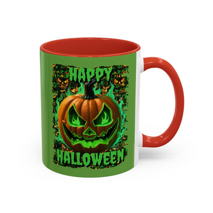 Happy Halloween Green Jack Green Accent Mug by CreepyCrafts.boo