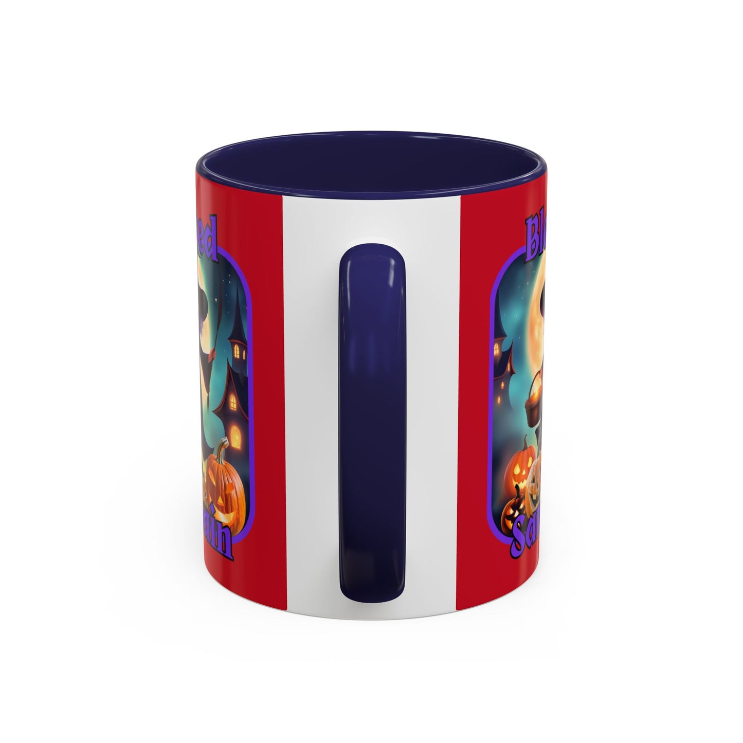 Blessed Samhain Little Witch Purple font Red Accent Mug by CreepyCrafts.boo