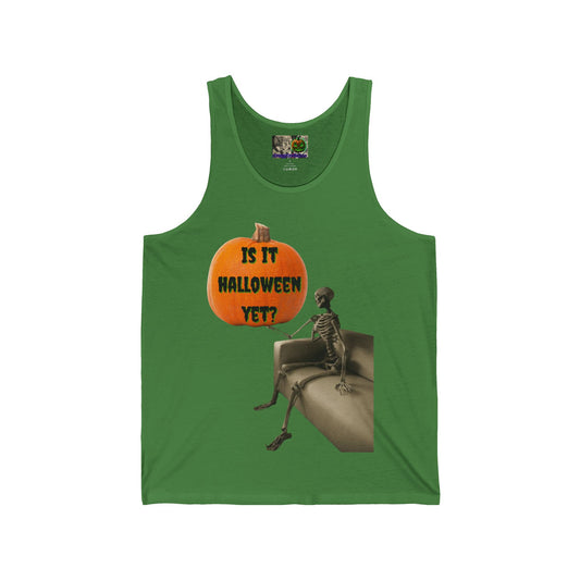 Is it Halloween yet? Skeleton's Pumpkin Unisex Jersey Tank Top by CreepyCrafts.boo