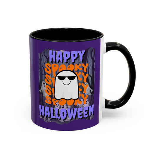 Spooky Happy Halloween Ghost PRfont Accent Mug by cypherpunkgear