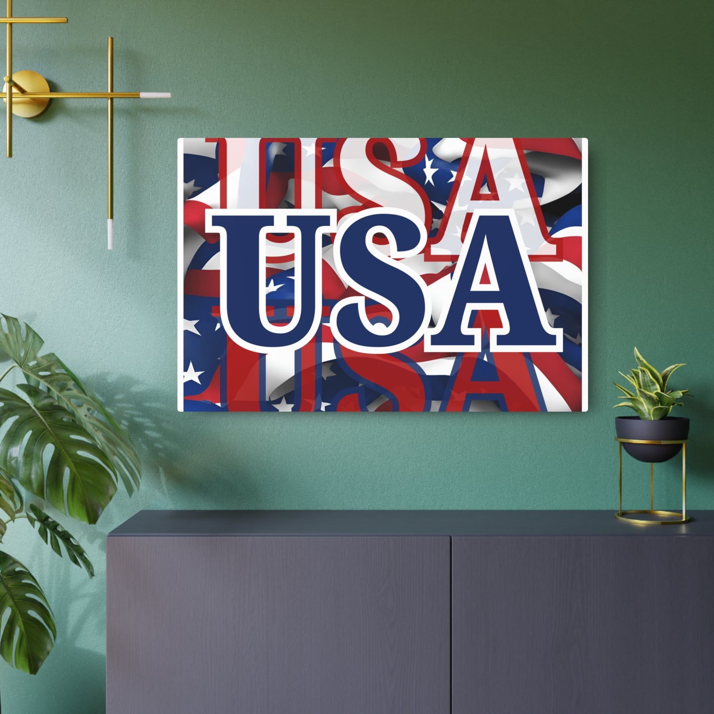 USA! USA! USA Blue Center Metal Art Sign by cypherpunkgear