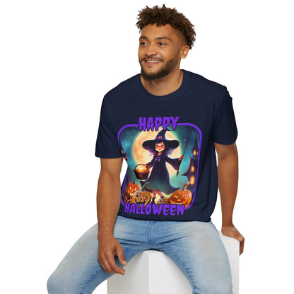 Happy Halloween Little Witch Purple font, Dark colors, Unisex T-Shirt by CreepyCrafts.boo