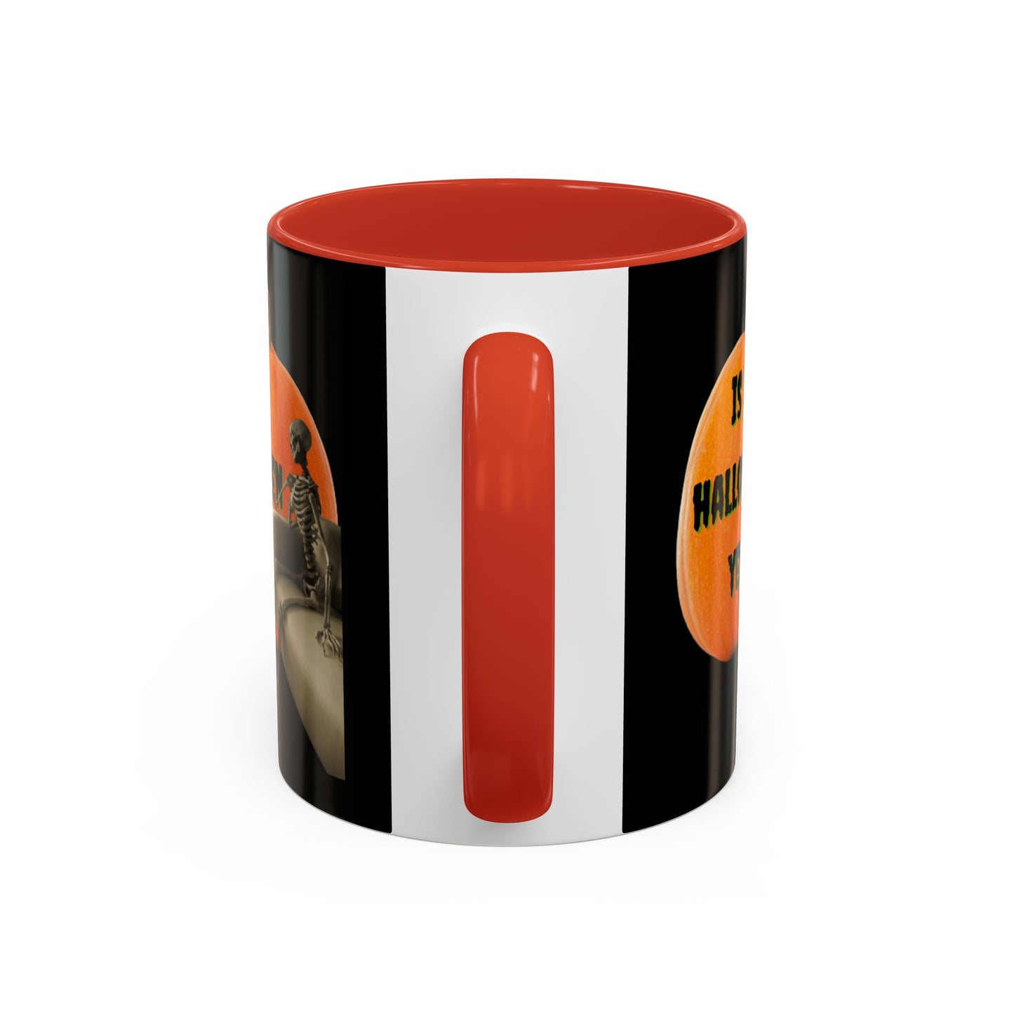 Is it Halloween yet? Skeleton's Giant Pumpkin Black Accent Mug by CreepyCrafts.boo