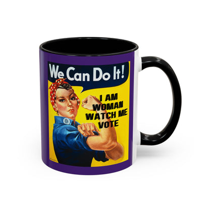 I Am Woman Watch Me Vote Rosie Purple Accent Mug by cypherpunkgear.com