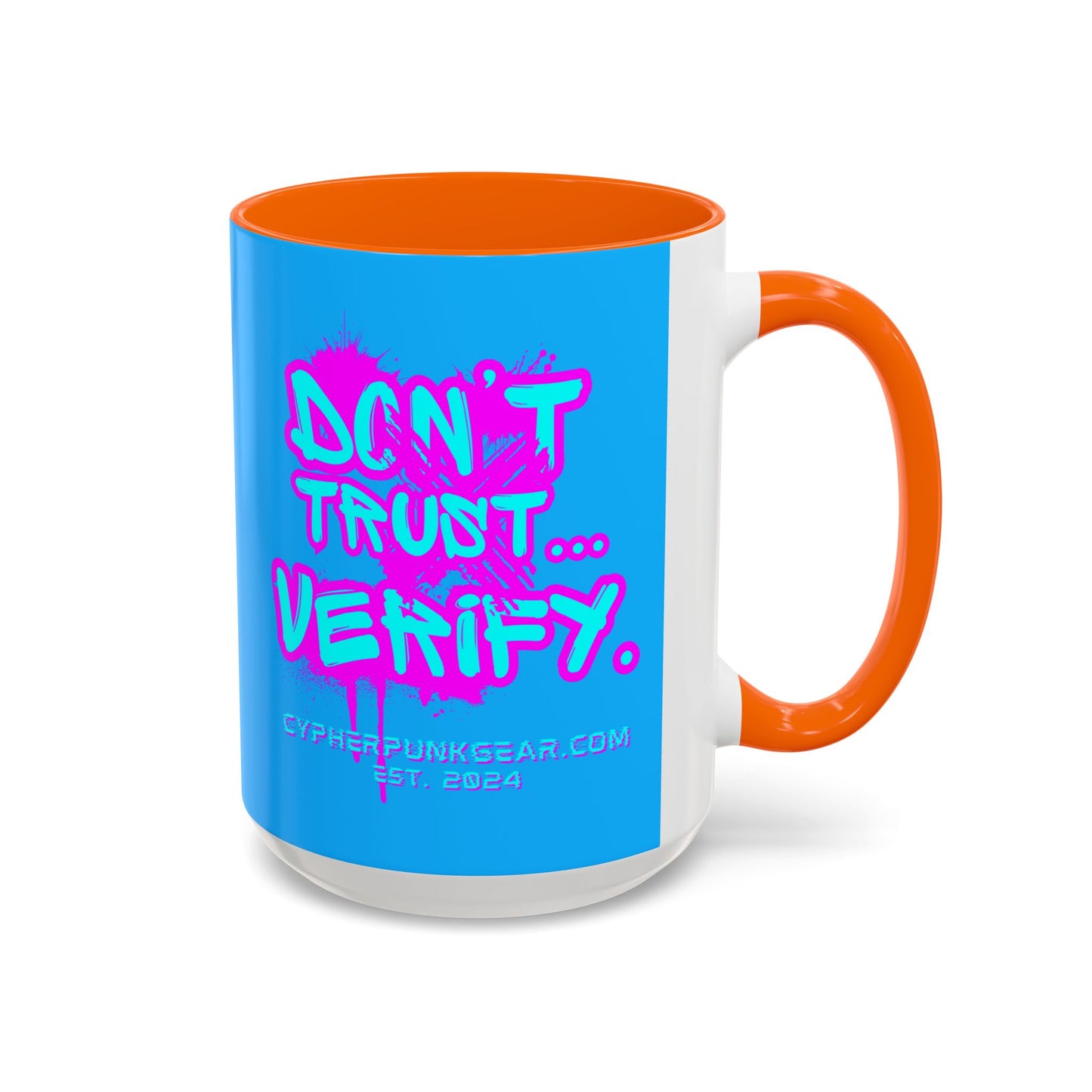 Don't Trust...Verify. Light Blue Accent Mug by cypherpunkgear.com