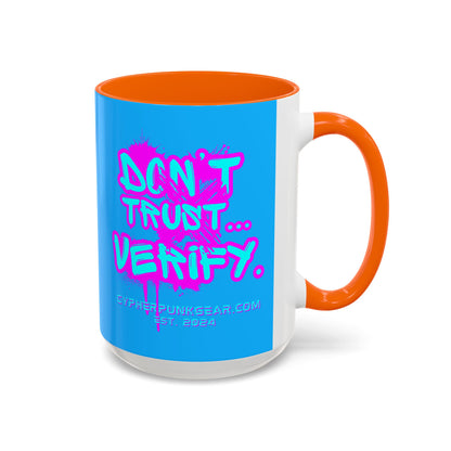 Don't Trust...Verify. Light Blue Accent Mug by cypherpunkgear.com