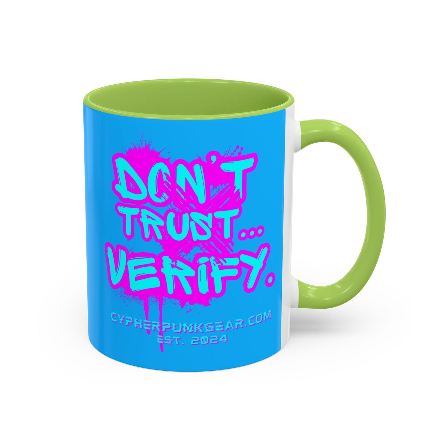 Don't Trust...Verify. Light Blue Accent Mug by cypherpunkgear.com