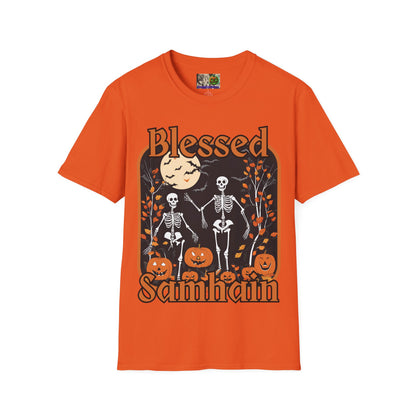 Spooktacular Skeletons of Samhain Light colors Unisex T-Shirt by CreepyCrafts.boo