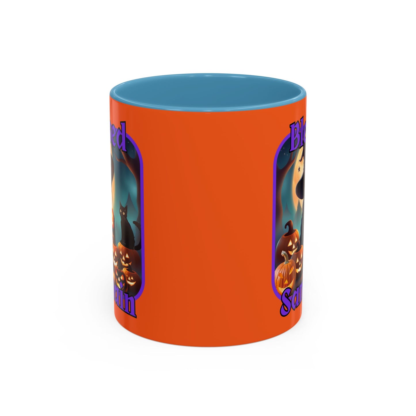Blessed Samhain Cute Witch Purple font Orange Accent Mug by CreepyCrafts.boo