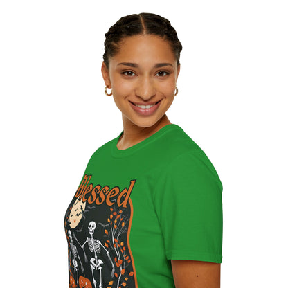 Spooktacular Skeletons of Samhain Dark colors Unisex T-Shirt by CreepyCrafts.boo
