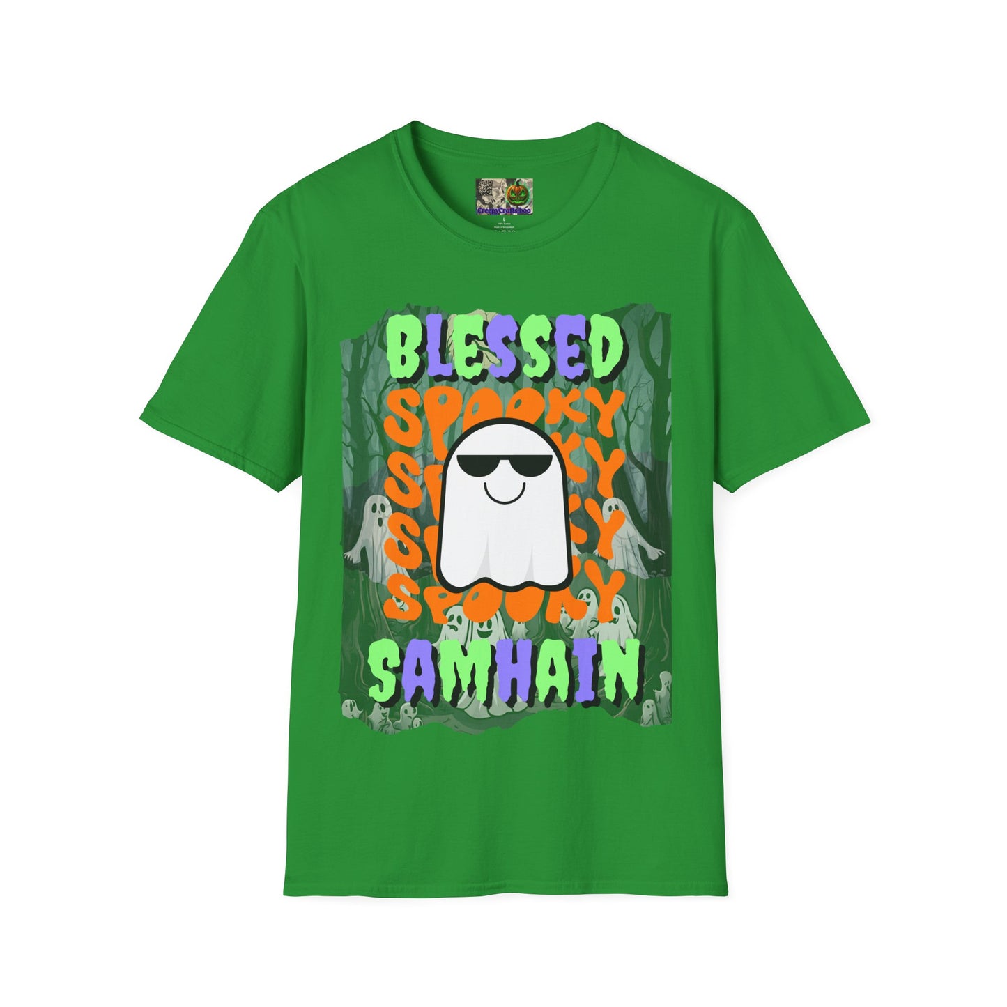 Spooky Blessed Samhain Ghost Mixed font Unisex T-Shirt by CreepyCrafts.boo