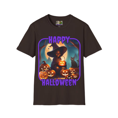 Happy Halloween Cute Witch Purple font Dark colors Unisex T-Shirt by CreepyCrafts.boo