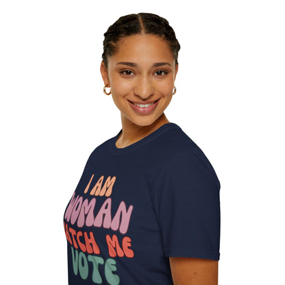 I Am Woman Watch Me Vote Dark colors Unisex T-Shirt by cypherpunkgear.com