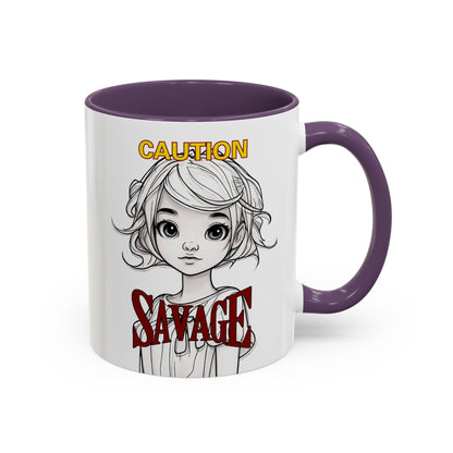 Caution, Savage White Accent Mug by cypherpunkgear.com