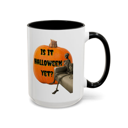Is it Halloween yet? Skeleton's Giant Pumpkin White Accent Mug by CreepyCrafts.boo
