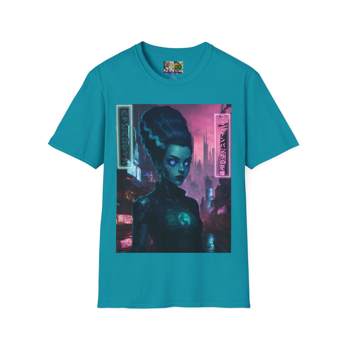 Neon Bride of Frankenstein Dark colors Unisex T-Shirt by CreepyCrafts.boo