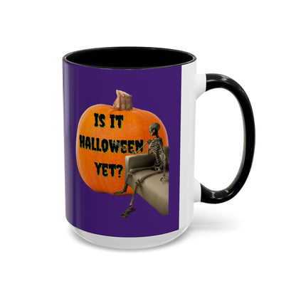 Is it Halloween yet? Skeleton's Giant Pumpkin Purple Accent Mug by CreepyCrafts.boo