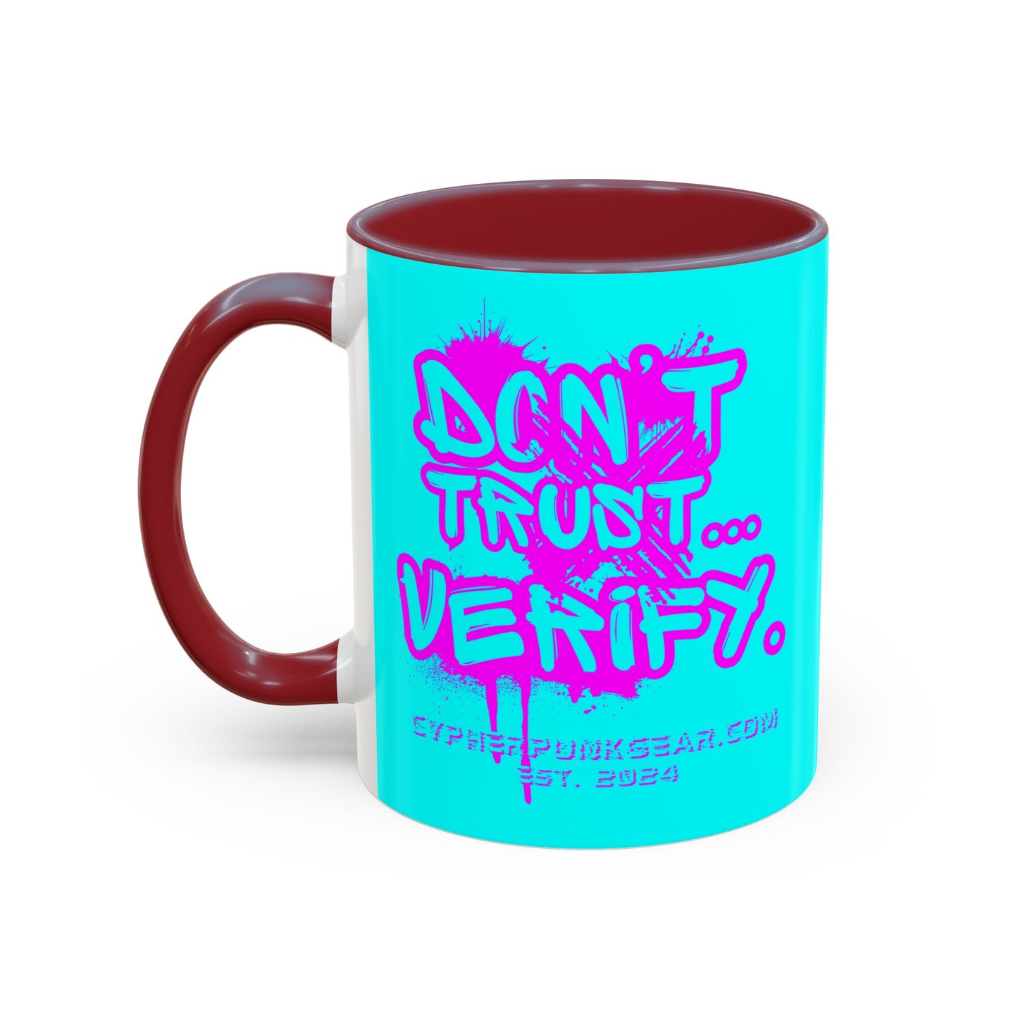 Don't Trust...Verify. Cyan Accent Mug by cypherpunkgear.com