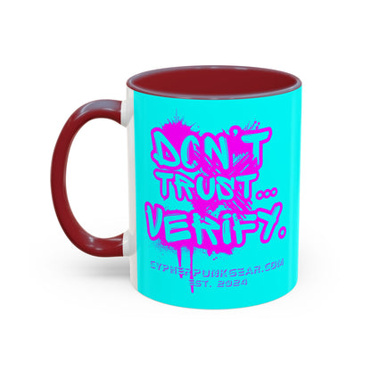 Don't Trust...Verify. Cyan Accent Mug by cypherpunkgear.com