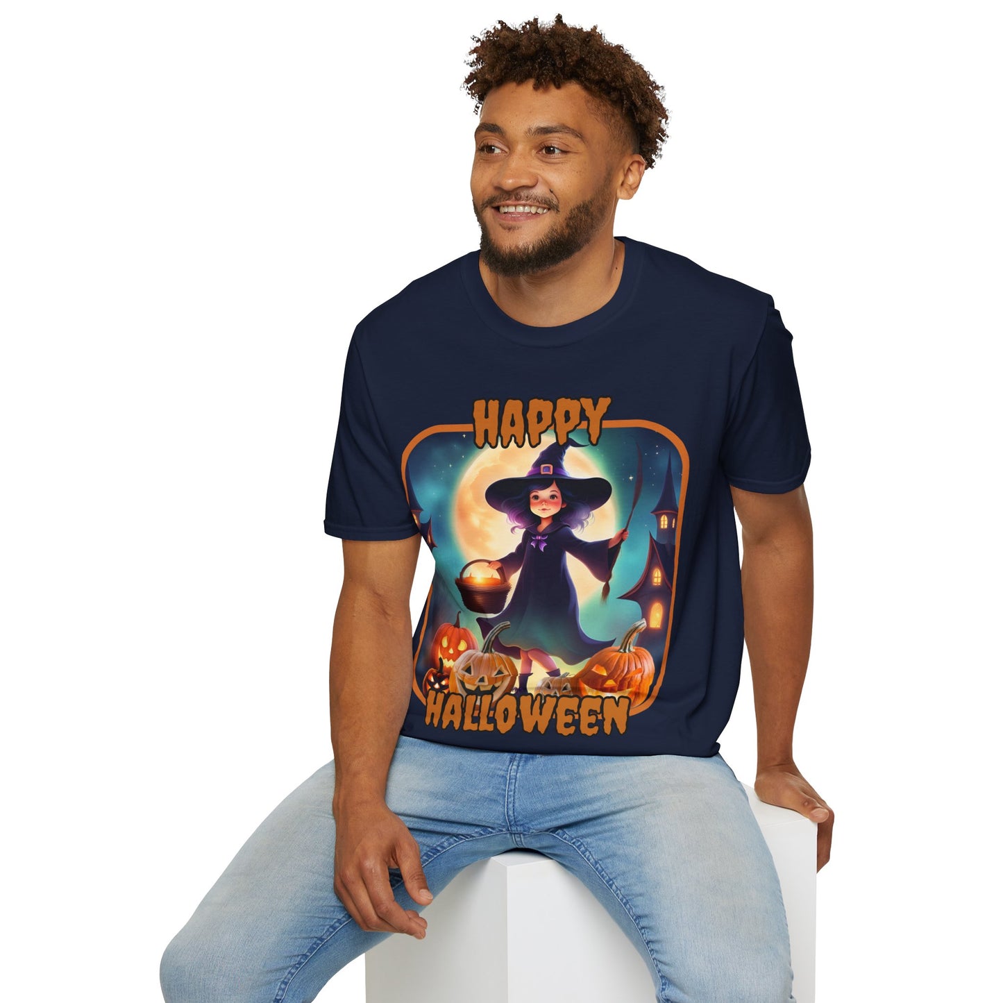 Happy Halloween Little Witch Orange font, Dark colors, Unisex T-Shirt by CreepyCrafts.boo