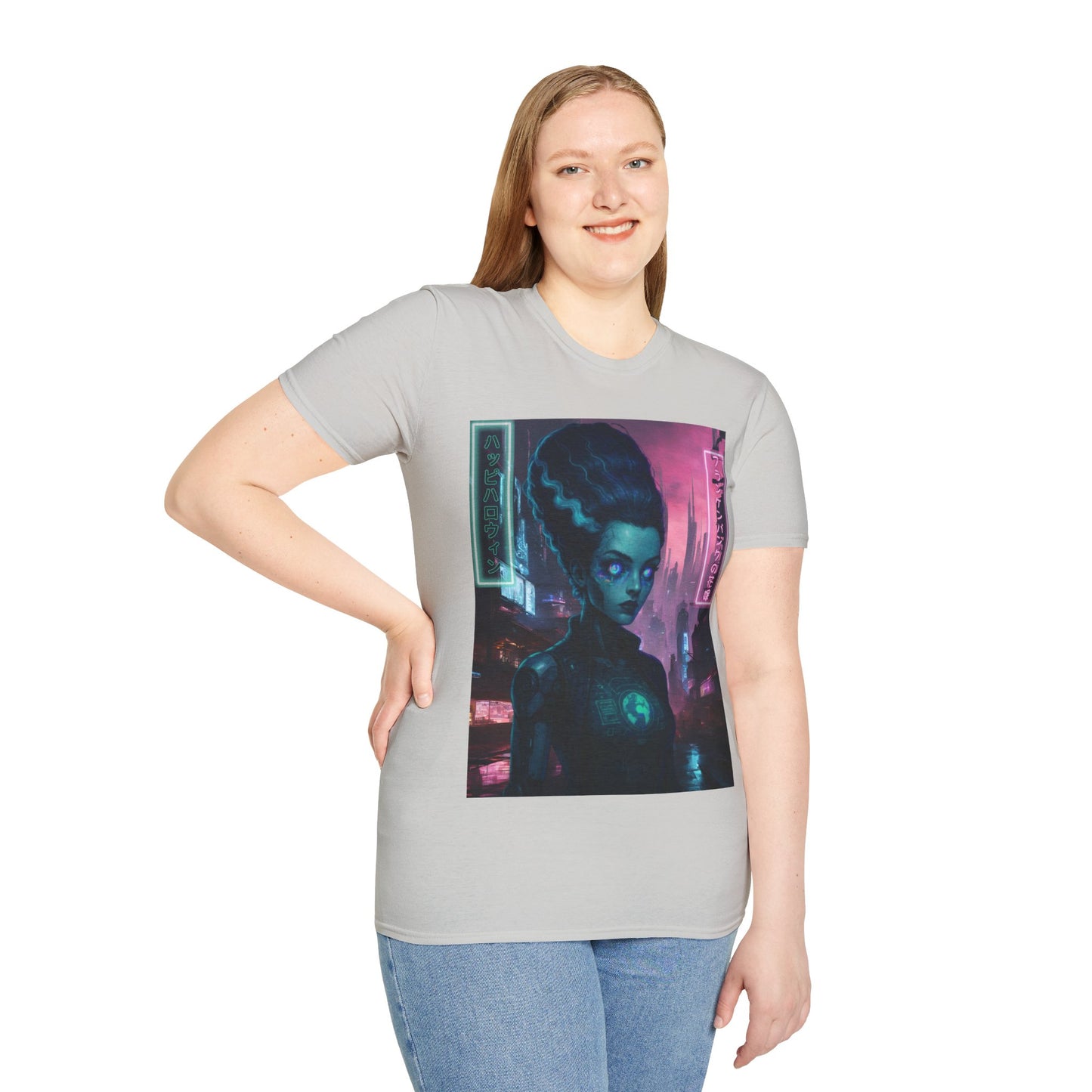 Neon Bride of Frankenstein Light colors Unisex T-Shirt by CreepyCrafts.boo