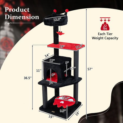 57" Gothic Cat Tower with Padded Perch and Spider Toy