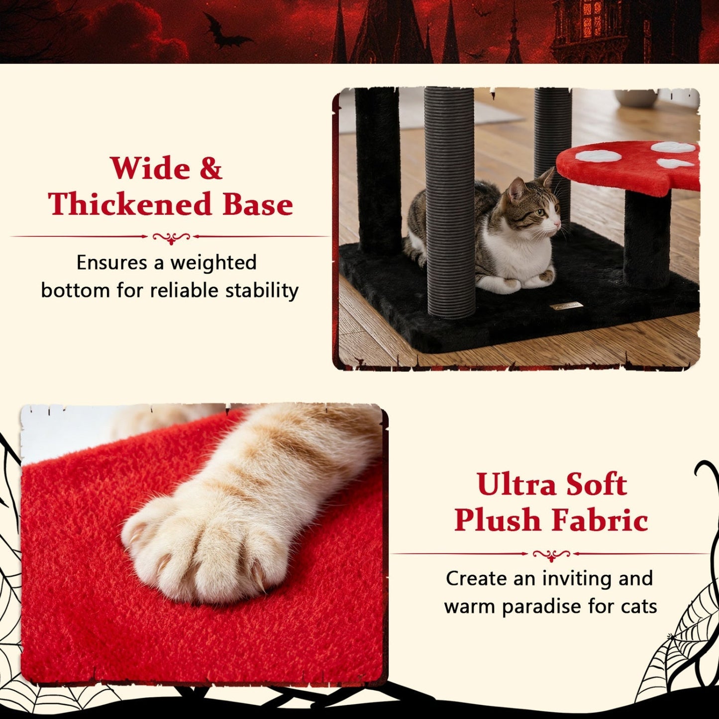 57" Gothic Cat Tower with Padded Perch and Spider Toy