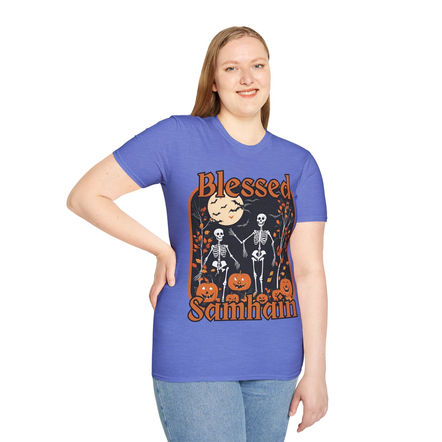 Spooktacular Skeletons of Samhain Light colors Unisex T-Shirt by CreepyCrafts.boo