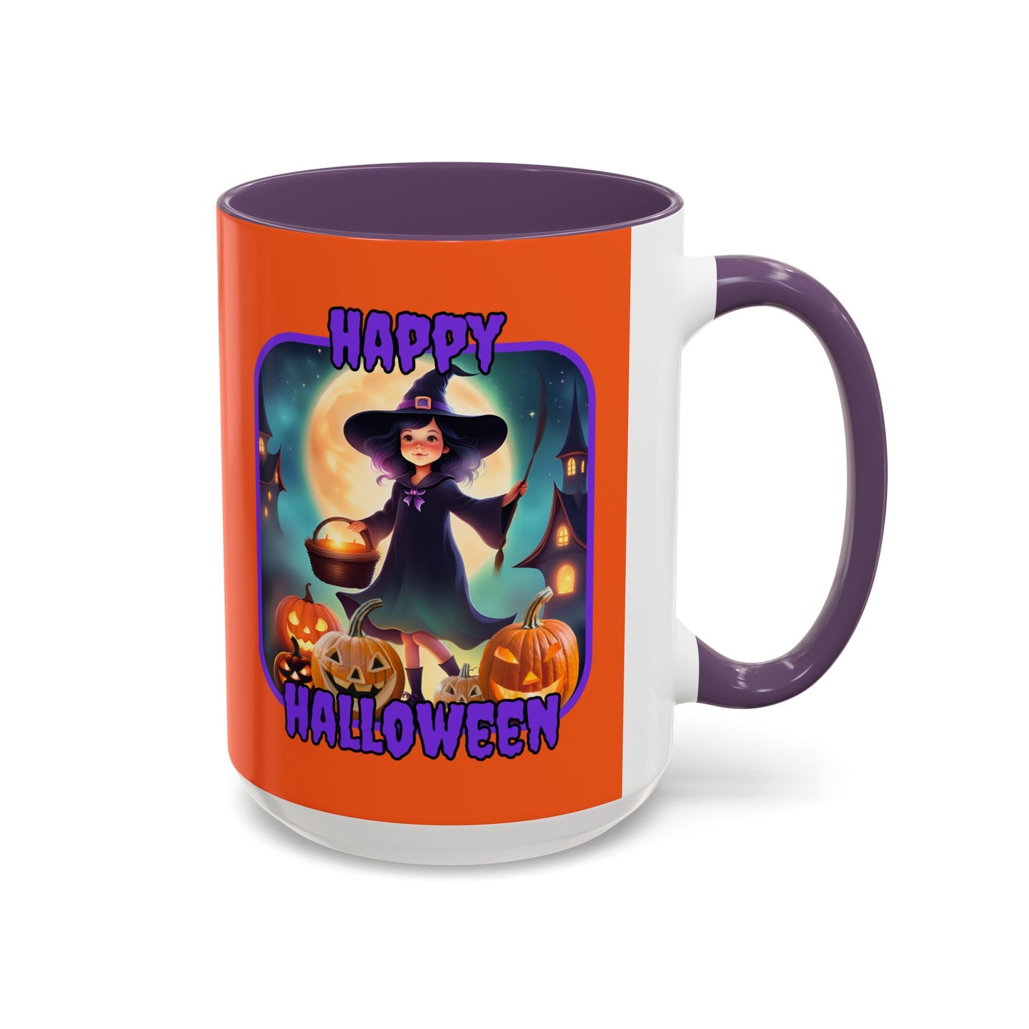 Happy Halloween Little Witch Purple font Orange Accent Mug by CreepyCrafts.boo