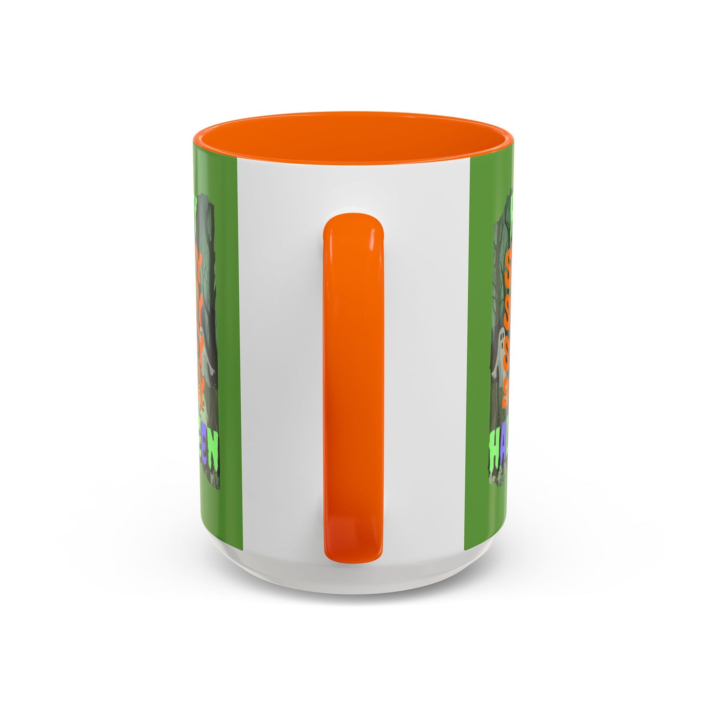Spooky Happy Halloween Ghost Mixed font Green Accent Mug by CreepyCrafts.boo