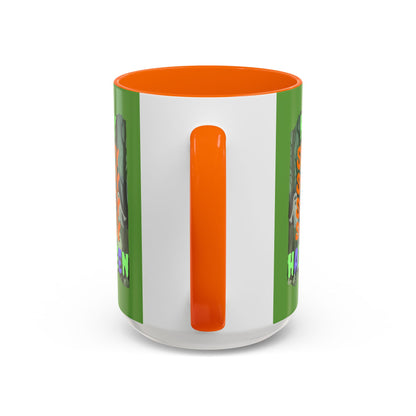 Spooky Happy Halloween Ghost Mixed font Green Accent Mug by CreepyCrafts.boo