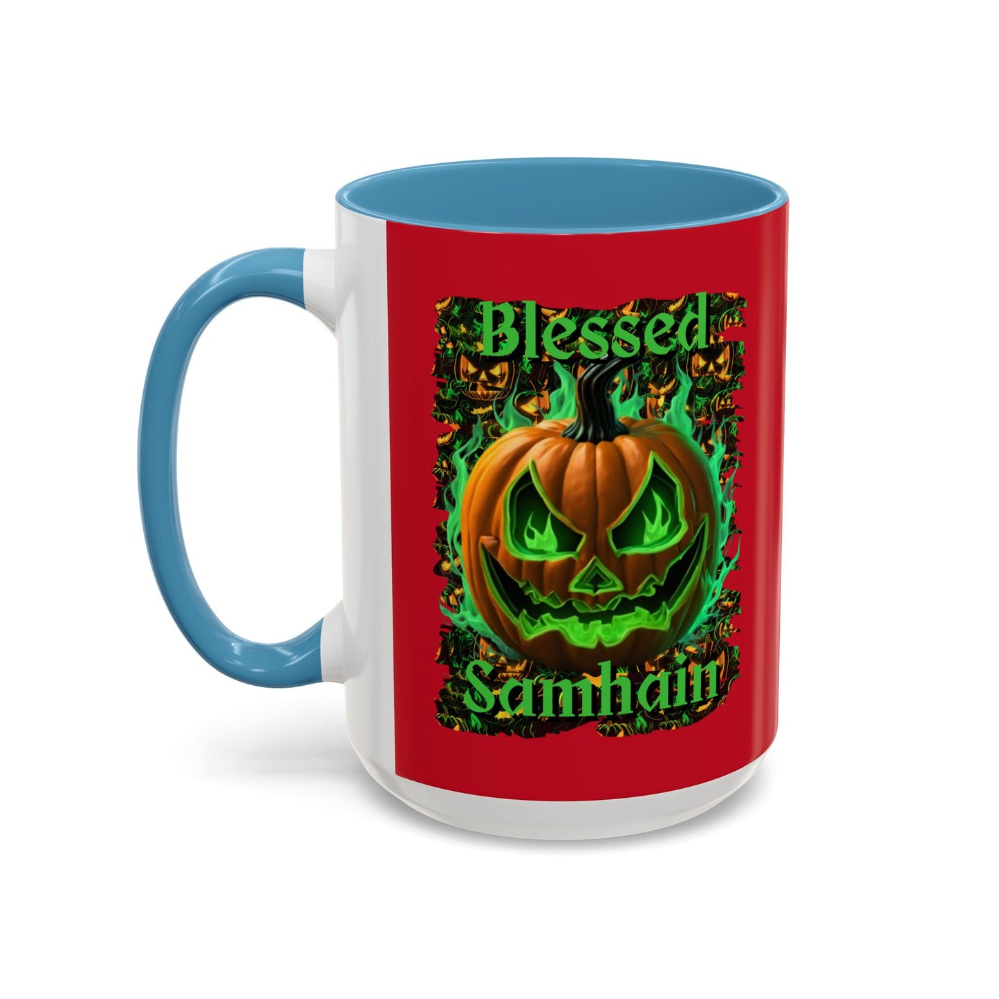 Blessed Samhain Green Jack Red Accent Mug by CreepyCrafts.boo