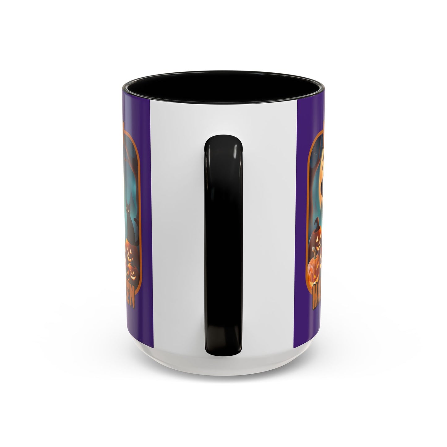 Happy Halloween Cute Witch Orange font Purple Accent Mug by CreepyCrafts.boo