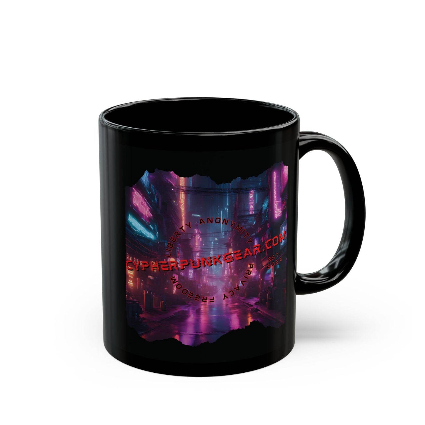 2-sided, cypherpunkgear.com Logo & Cityscape Black Mug by cypherpunkgear.com