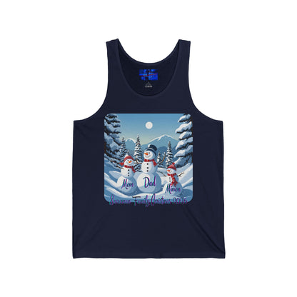 Snowman Family of 3 Unisex Jersey Tank Top by cypherpunkgear.com