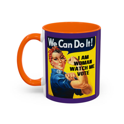 I Am Woman Watch Me Vote Rosie Purple Accent Mug by cypherpunkgear.com