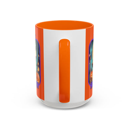 Happy Halloween Little Witch Purple font Orange Accent Mug by CreepyCrafts.boo