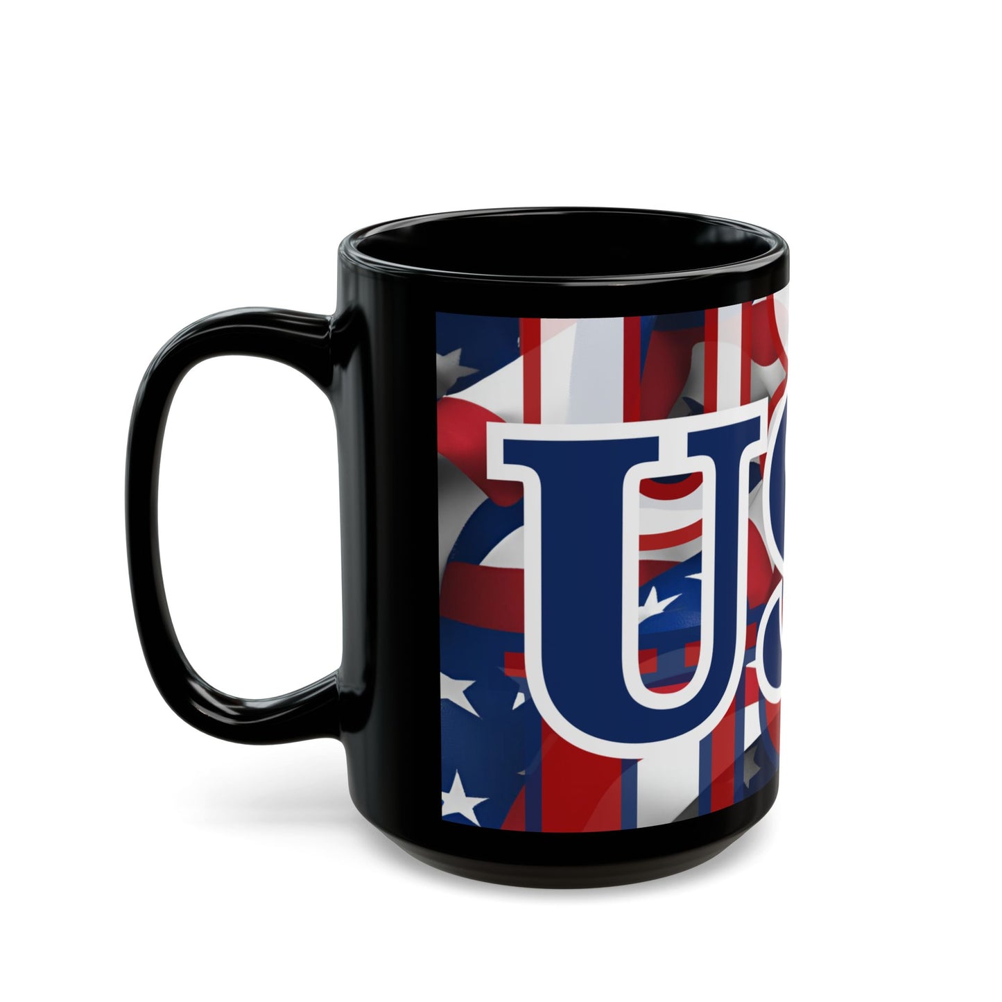 USA! USA! USA Blue font Patriot Black Mug by cypherpunkgear.com