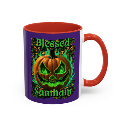 Blessed Samhain Green Jack Purple Accent Mug by CreepyCrafts.boo