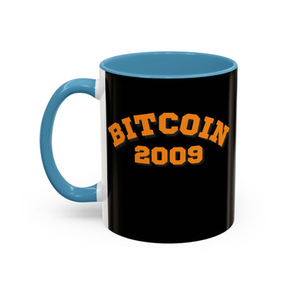 Bitcoin 2009 Black Accent Mug by cypherpunkgear.com