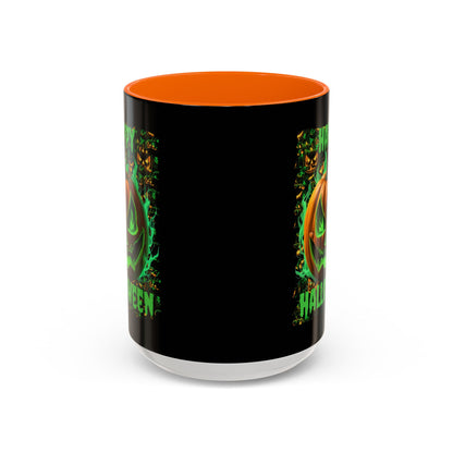 Happy Halloween Green Jack Black Accent Mug by CreepyCrafts.boo